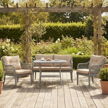 Kaş 2+1+1+sehpa Bahçe Balkon Mobilyası,gri Rattan/gri Kumaş Bej