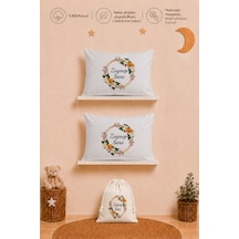 İsim Baskılı Kız Bebek Hediyesi 2'li 35x45 Pamuk Yastık Kılıfı Ve Ham Bez Bebek Kıyafet Kesesi 1118y2k0x