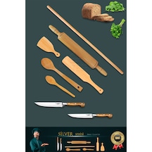 Silver Serisi Ahşap Hamur Açma Oklava Merdane Lazbisa Bıçak 8 Li