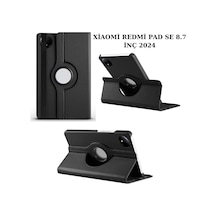 Xiaomi Redmi Pad Se 8.7 İnç 2024 İle Uyumlu Tablet Kılıfı Kapaklı Standlı 360 Dönebilen Tam Koruma Kapak - Siyah