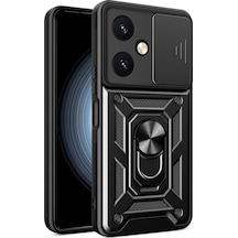 Vivo Y27 Uyumlu Kılıf Pars Lens Yüzüklü Silikon - Siyah