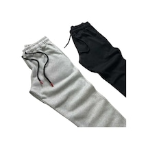 Fifty Color 2'li Kışlık Pamuklu Slim Fit Düz Eşofman Altı - Gri - Siyah