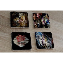 Venedik Masklar Doğal Taş Bardak Altlığı 4'lü Set - Natural Stone Coasters - Taş Çok Renkli Venedik Masklar Doğal Taş Bardak Altlığı 4'lü Set - Natural Stone Coasters - Taş Çok Renkli