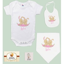 Bk Kids Kişiye Özel İsimli 5 Parça Beyaz Bebek Body Zıbın Ve Battaniye Hediye Seti, Yeni Doğan Bebek Giyim Hediyesi-3
