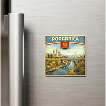 Retro Karadağ Podgorica Şehri Temalı Vintage Buzdolap Magneti 9x9 Cm