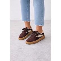 Çift Renkli İki Bağcıklı Kadın Spor Ayakkabısı Retro Sneaker - Kahverengi Kahverengi