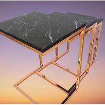 Zigon Zlf 3Lü C Model Metal Çelik Rose Renk Kaplama Mdf Siyah Mer (429175286)