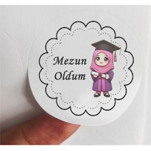 48 Adet 4 Cm Kız Çocuk Mezun Oldum Mezuniyet Baskılı Mat Etiket Sticker