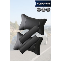 Volvo V50 Uyumlu Lüks Set Deri Yastık Deri Kemer Koruyucu Siyah