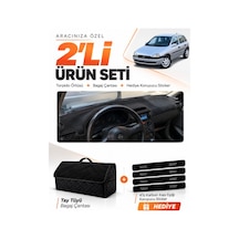 Opel Corsa B 1992-2000 Uyumlu Torpido Örtüsü + Tay Tüyü Bagaj Çantası + Sticker Seti - Siyah