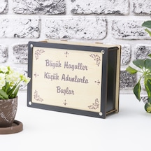 Deep Creative Parabox Hedef Kumbarası Siyah - Krem Rengi Ahşap Kilitli