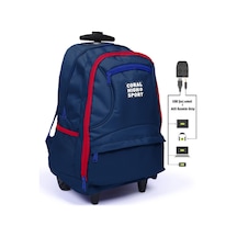 Coral High Sport Lacivert Kırmızı Dört Bölmeli Usb Şarjlı Kulaklık Çıkışlı Çekçekli Sırt Çantası 23254
