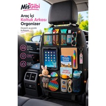Misgibi Araç İçi Koltuk Arkası Organizer - Tekli Tablet Bölmeli, Çok Cepli Oto İçi Düzenleyici