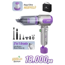 7go Ahv-14 2'si 1 Arada Kablosuz Araç İçi Süpürge Mor 18000pa Güçlü Vakum + Üfleme Cam Kırıcı & Mor