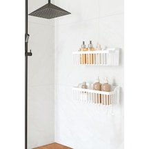 Banyor Yapışkanlı Banyo Rafı, 2'li Banyo Düzenleyici Organizer Banyo Duş Rafı Şampuanlık, Plstik Beyaz