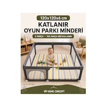 Oyun Alanına Uygun Katlanabilir Sünger Oyun Parkı Minderi Bebek Yatağı - Sarı Gri Zikzak 120x120x6 CM