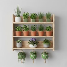 50x50 Cm - 3 Katlı Çok Amaçlı Çiçeklik, Mutfak Baharatlık Ve Saksı Standı - Montaja Hazır Bej