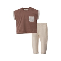 Önden Cepli Sahte Gömlekli Erkek Çocuk İkili Takım-vizon Vizon