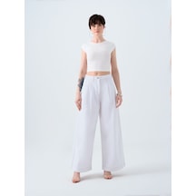 Pleated Palazzo Palazzo Fıt Kadın Pantolon Denim