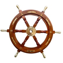 Denizcilik Grubu-marine Pirinç Aksesuar-ahşap Dümen-61x61x5 Cm-jt