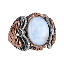 Doğal Larimar Taşlı Yüzük, 925k Saf Gümüş Erkek Yüzüğü, Okyanus Sakinliği Tasarımı Gümüş