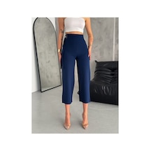 Gugus Kadın Beli Tokalı Bermuda/kapri Kumaş Pantolon Bol Paça Lacivert