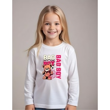 Fyk Kids Kız Çocuk Bad Boy Yazı Baskılı Yuvarlak Yaka Sweatshirt Beyaz