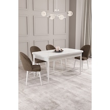 Calvin Beyaz 80x132 Mdf Açılabilir Mutfak Masası Takımı 4 Adet Sandalye Krem Calvin Beyaz 80x132 Mdf Açılabilir Mutfak Masası Takımı 4 Adet Sandalye Krem