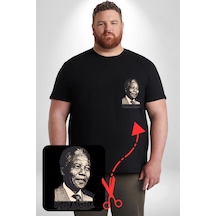 Angemiel Nelson Mandela Siyah Büyük Beden Kadın Basic Minimal Baskılı Tişört Siyah