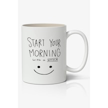Start Your Morning Temalı Baskılı Kupa Bardak Baskılı Kahve Kupa Bardak Beyaz
