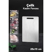 1 Adet Paslanmaz Çelik Kesme Tahtası - Antibakteriyel Yüzey Hijyenik Doğrama Kesim Panosu 25x15 Cm Gri