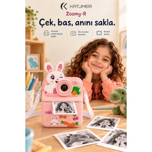 Kj/zm-003 Zoomy-r Tavşan Figürlü Anında Baskılı Çocuk Fotoğraf Makinesi, Çift Kamera, 2,4 İnç Ekran, 1080p Video, 3+ Yaş Pembe