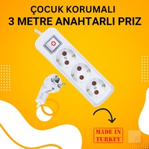 3'lü Ara Kablo Anahtarlı Topraklı Üçlü Priz 3 Metre 1