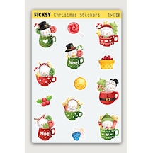 Sevimli Kardan Adam Yılbaşı Yeni Yıl Temalı Sticker Seti - 13 Adet Etiket Çıkartma Diğer