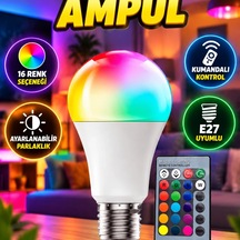 Ayarlanabilir Parlaklık Rgb Led Ampul E27 10w Kumandalı Renk Değiştiren Beyaz Ve Renkli Lamba