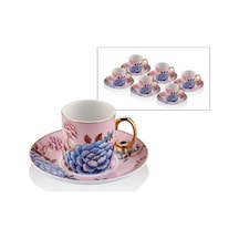 Floral Pink Porselen 12 Parça 6 Kişilik Kahve Fincan Takımı