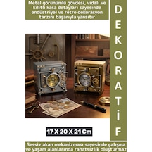 Dekoratif Hediyelik Sessiz Mekanizma Retro Kilitli Kasa Tasarımlı Şık Masaüstü Saat 17 X 20 X 21 Cm