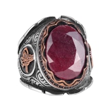 Osmanlı Tuğra Doğal Yakut Taş Yüzük, 925 Ayar Gümüş Yüzük Erkekler İçin Gümüş