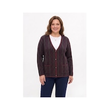 Onno Style Women Kazayağı Desen Renkli Klasik Triko Ceket Bordo