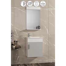 Lale 42x24 Cm Beyaz-sis Gri Mdf Seramik Lavabolu Asma Banyo Dolabı Takımı