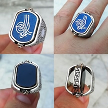 Fkgümüş Osmanlı Tuğrası İşlemeli Siyah Taşlı Çift Taraflı Erkek Yüzük