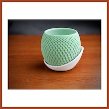Bezos 3d Baskı Küre Saksı - Kafes Dokulu İki Parçalı Dekoratif Saksı - Mint-beyaz Pro Standart 15879863