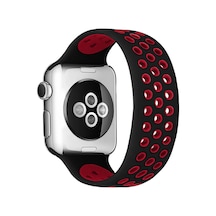 Newface - 385 - Apple Watch 42mm Ayarlı Delikli Silikon Kordon - Edntrend - - Siyah-kırmızı