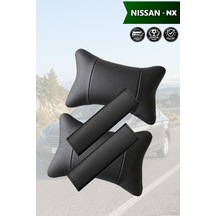 Nissan Nx Uyumlu Siyah Deri Yastık Deri Kemer Koruyucu Set Lüks