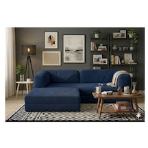 Herev 160 X 160 Sünger Yataklı Köşe Takımı L Tipi Şark Köşe Takımı Fitilli Kadife Yıkanabilir Ve Değiştirilebilir Kumaş Köşe Koltuk Lacivert
