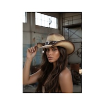 Gigi Luxe Ayarlanabilir Premium Kovboy Şapkası Hasır Western Şapka Erkek Kadın Unisex Kahverengi Kahverengi