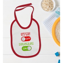 BK Kids Uyku Off Tasarımlı Kırmızı Bebek Mama Önlüğü-1 Kırmızı