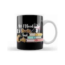 All I Need Is Books And Cats Cute Bookworm Cat Kupa Bardak Porselen Karışık