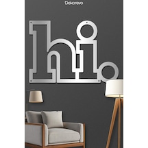 Hi Yazı Metal Duvar Tablosu - Metal Duvar Sanatı - Gümüş - 21 X 30 Cm