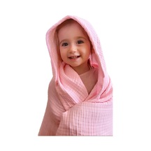 4 Katlı Müslin Kapşonlu Bebek Çocuk Banyo Havlusu Kundak Pembe